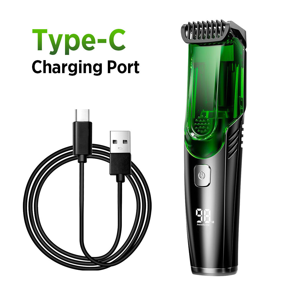 Rechargeable Vacuum Beard Trimmer for Men, Waterproof, Adjustable Length