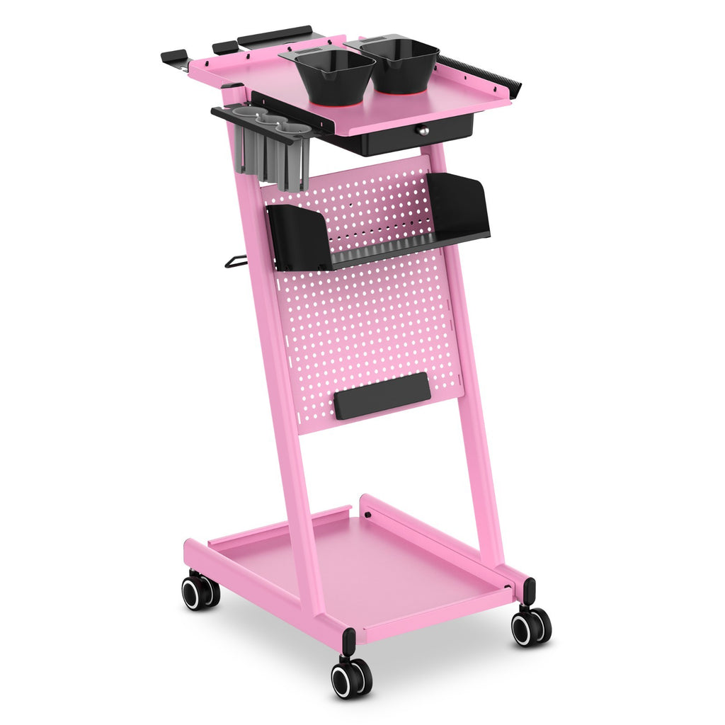 Metal Salon Trolley Cart with Drawer for Hairdressing Beauty Tattoo Pink