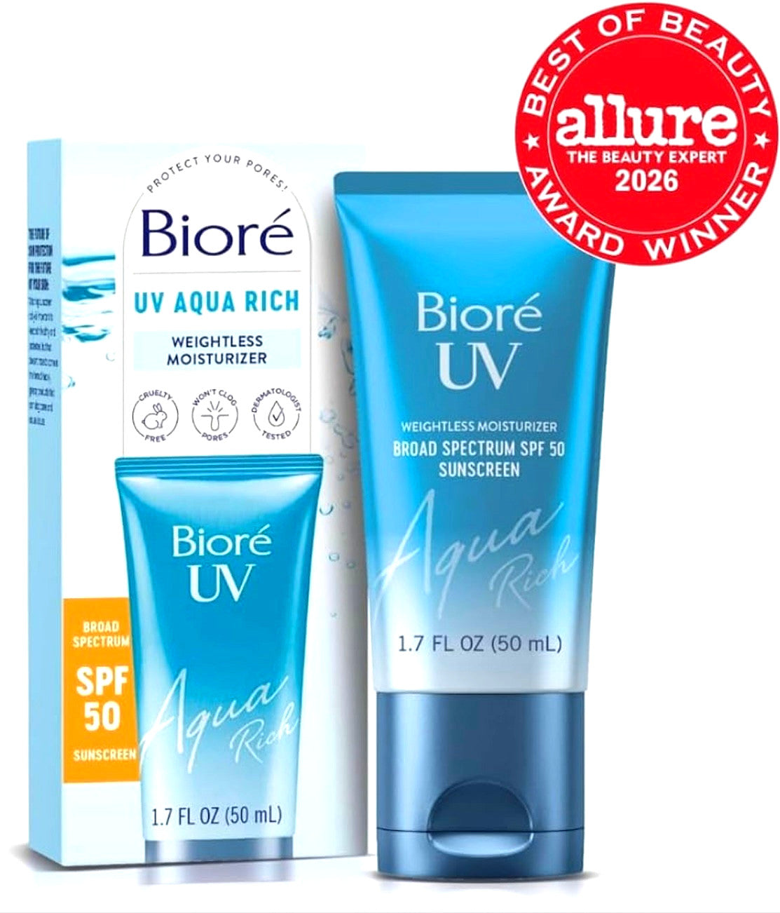 Biore UV Aqua Rich SPF 50 Facial Sunscreen Moisturizer 2-in-1 Pack - Unisex, 3 x 1.7oz