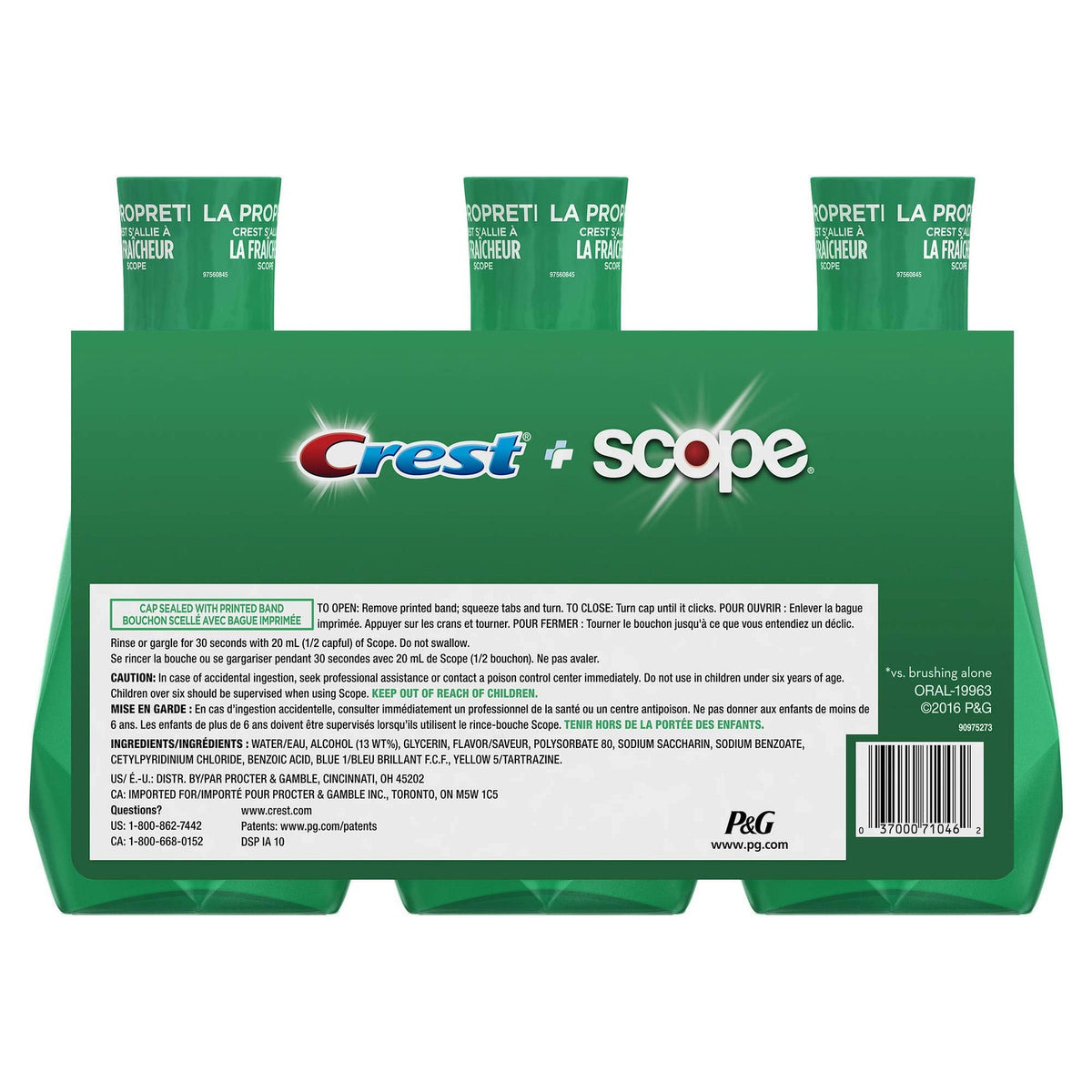 Crest Mint Mouthwash Outlast 33.8 Fl Oz 3-Pack - Fresh Breath Oral Care