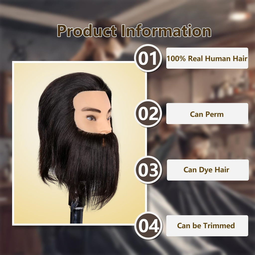 Male Mannequin Head with Human Hair 12'' for Barber & Cosmetology Training