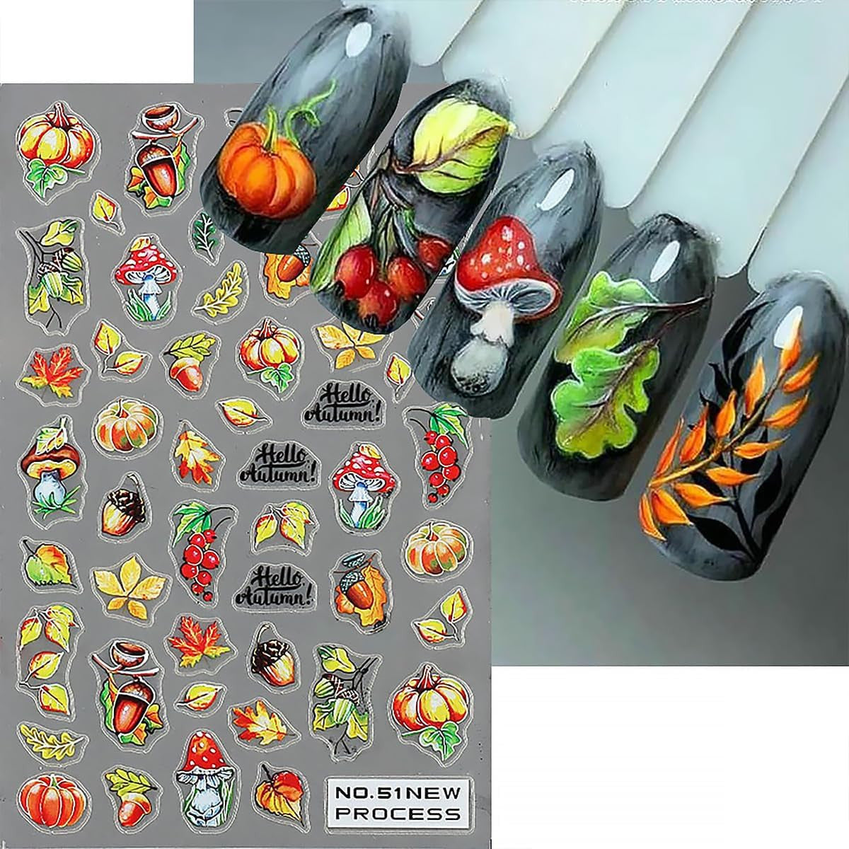 Fall Nail Art Stickers Set - 6 Sheets Autumn Maple Leaves & Decals