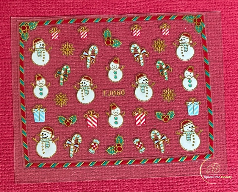 Christmas Snowman Holly Candy Cane Nail Sticker Set - Holiday Decor
