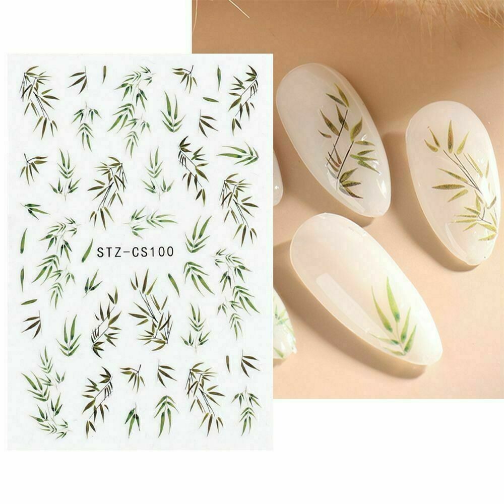 Spring Flowers Bamboo Leaf Nail Art Stickers Transfers Decals for Manicure