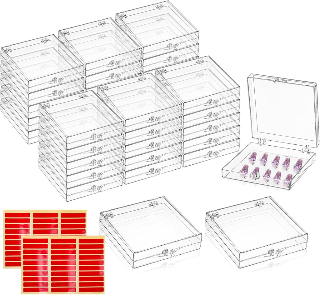 Clear Acrylic Press On Nails Storage Box with Adhesive Tape - Salon Use