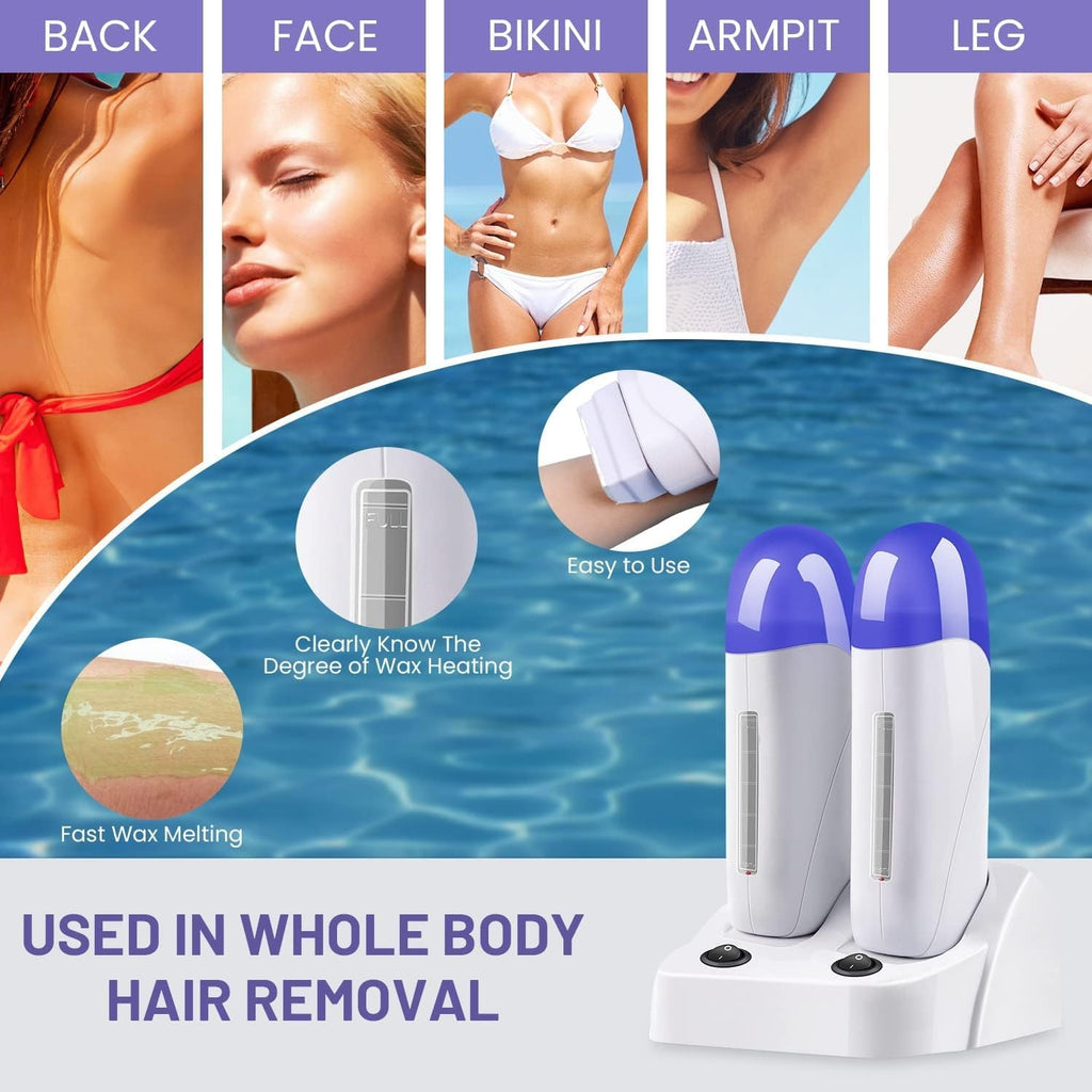 Double Cartridges Wax Warmer with Heater Base – Roll-On Hair Removal Device