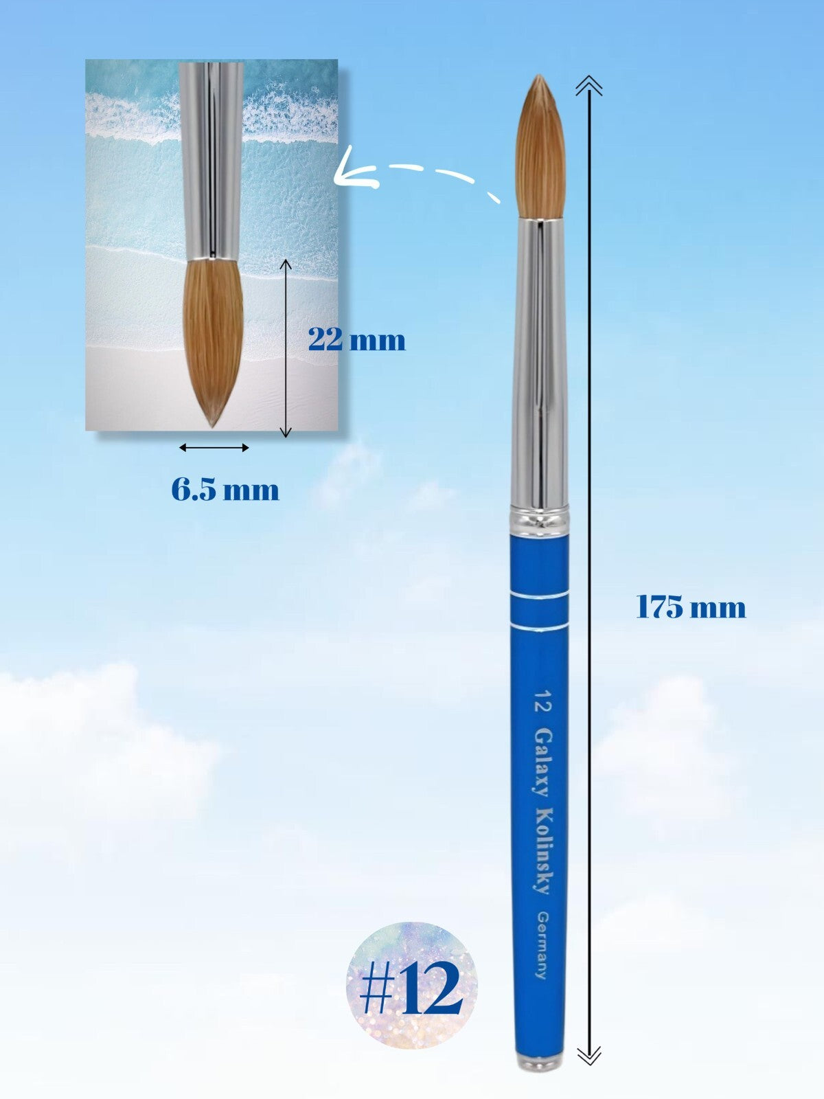Galaxy Professional 100% Kolinsky Acrylic Nail Brush Round Size 8-22 - Nail Art Tool