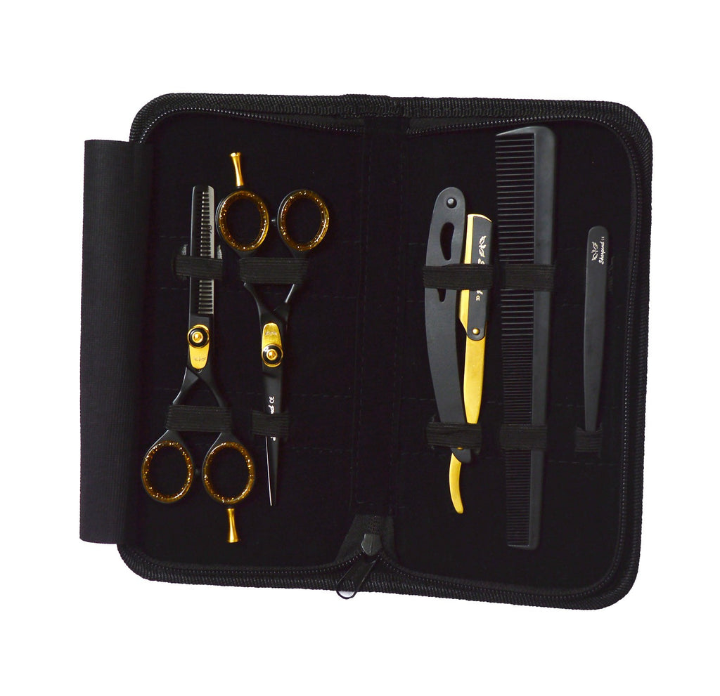 Professional Hairdressing Scissors Set with Razor & Accessories - Gold Edition