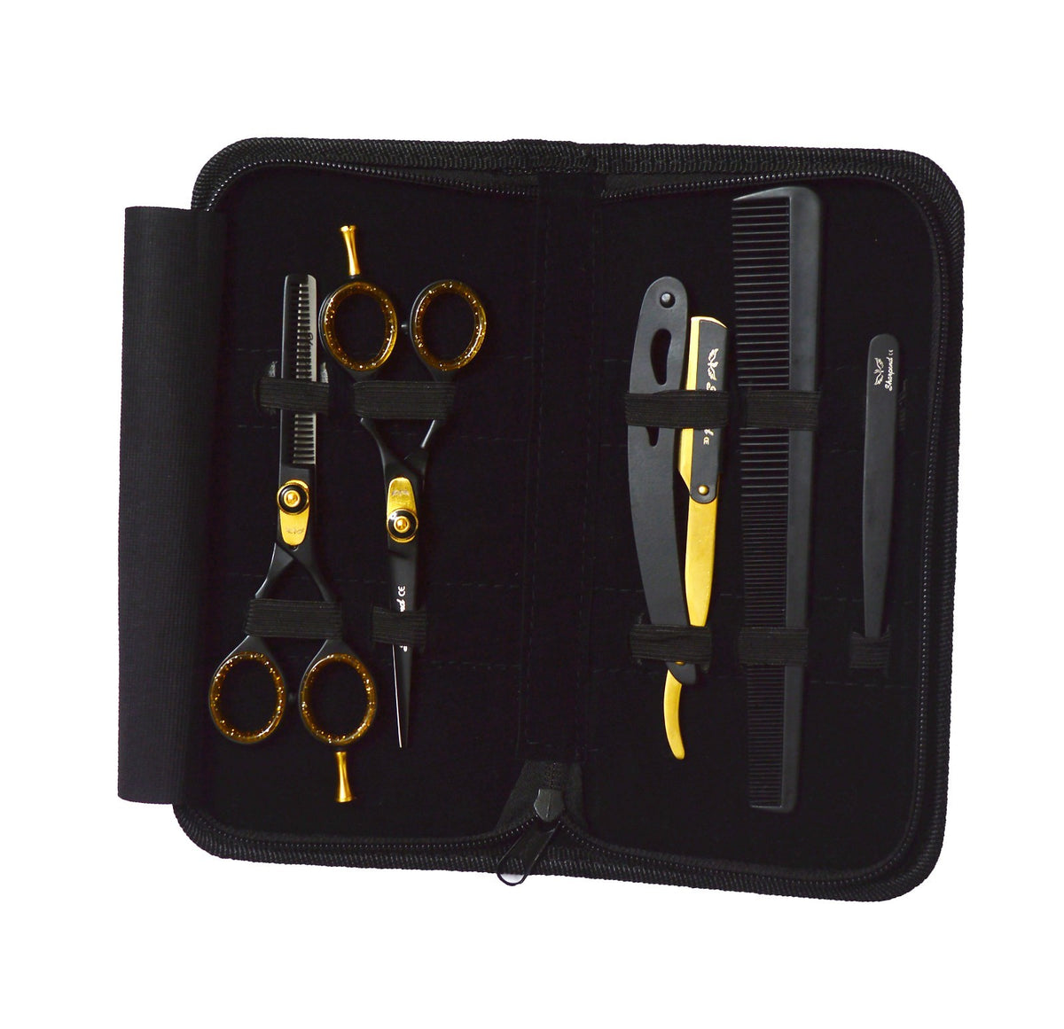Professional Hairdressing Scissors Set with Razor & Accessories - Gold Edition