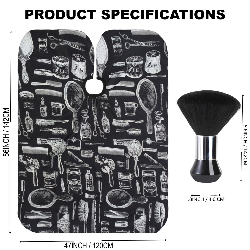 Professional Barber Cape Set with Neck Duster Brush - Large Black & White