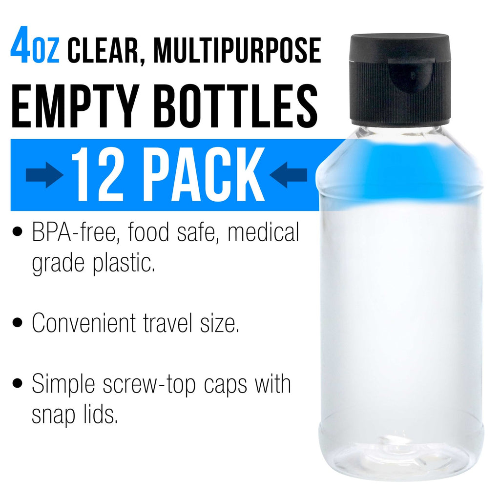 12 Pack 4oz BPA-Free Plastic Squeeze Bottles with Flip Cap for Paint & Cosmetics