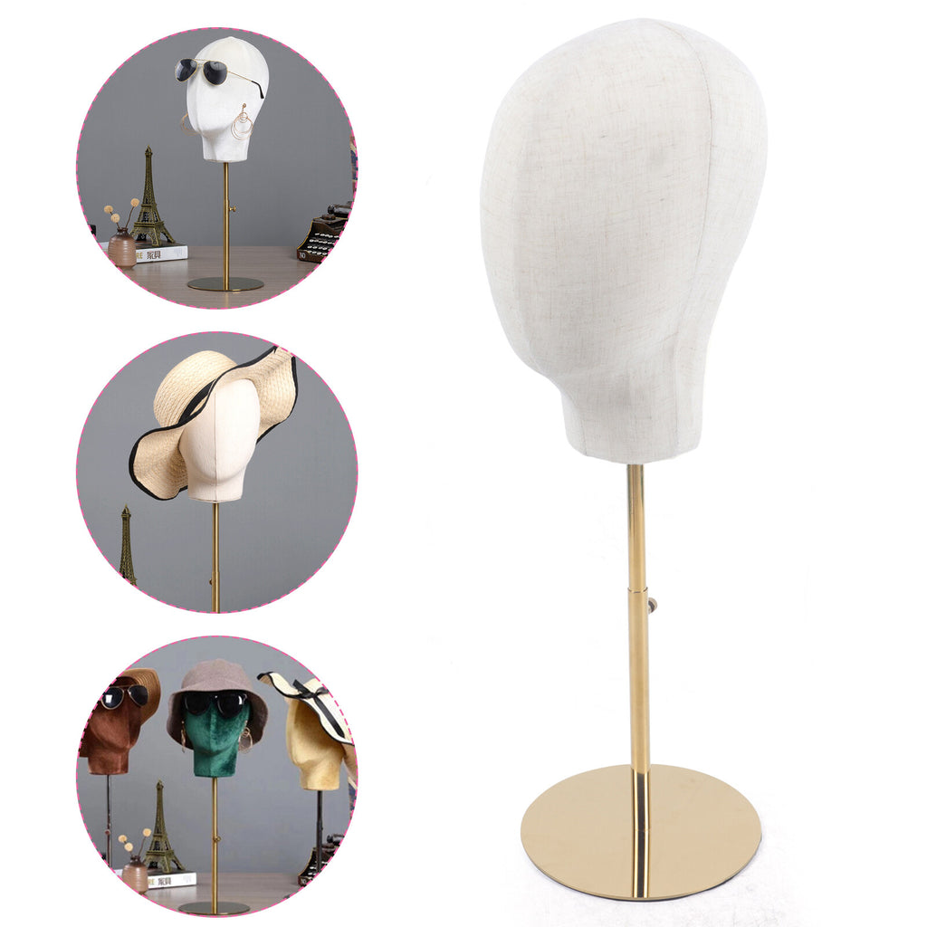 Adjustable Wig Mannequin Head Display Stand for Hats & Wigs - Gold