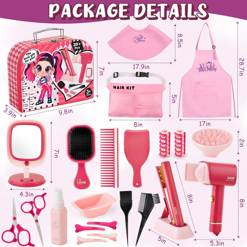 Kids Hair Salon Play Set with Carrying Case, Lights & Accessories for Girls