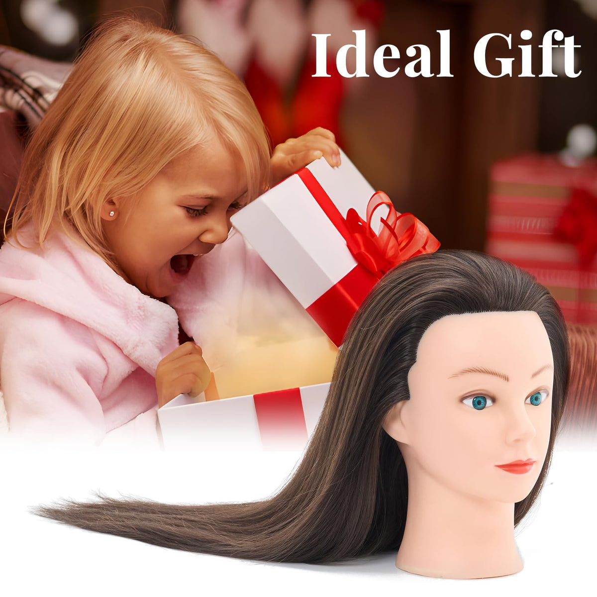 28 Inch Real Hair Mannequin Head for Hair Styling Cosmetology Practice
