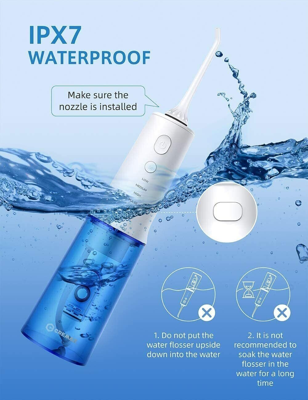 Cordless Water Flosser Oral Irrigator USB Rechargeable 320ml 4 Modes