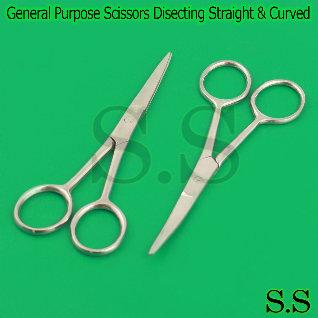 4.5-Inch General Purpose Scissors Set for Dissecting Straight & Curved Blades