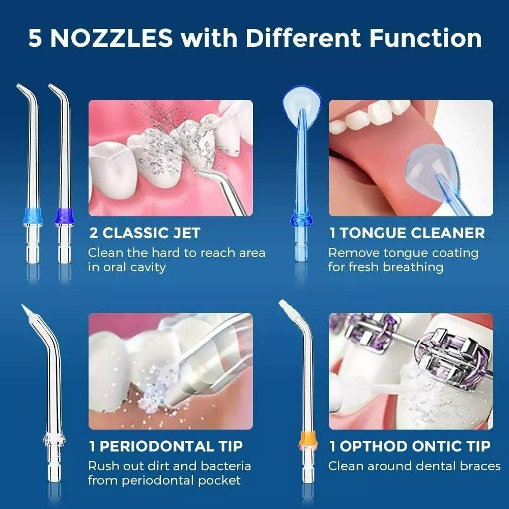 Cordless Water Flosser Dental Oral Irrigator with 5 Tips for Deep Cleaning & Gum Care