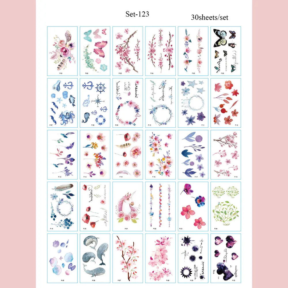 Waterproof Temporary Tattoos Set – Butterfly, Rose & Feather Stickers (Disposable)