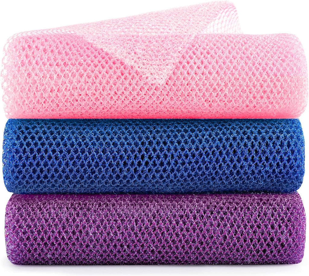 Extra-Long Exfoliating Bath Sponges 3-Pack - Multi-Color Loofahs for Full-Body Cleansing