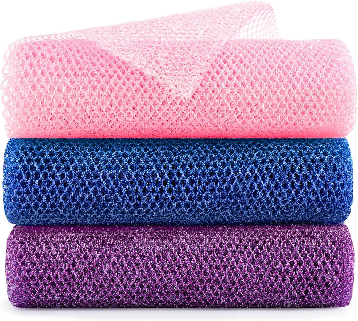 Extra-Long Exfoliating Bath Sponges 3-Pack - Multi-Color Loofahs for Full-Body Cleansing