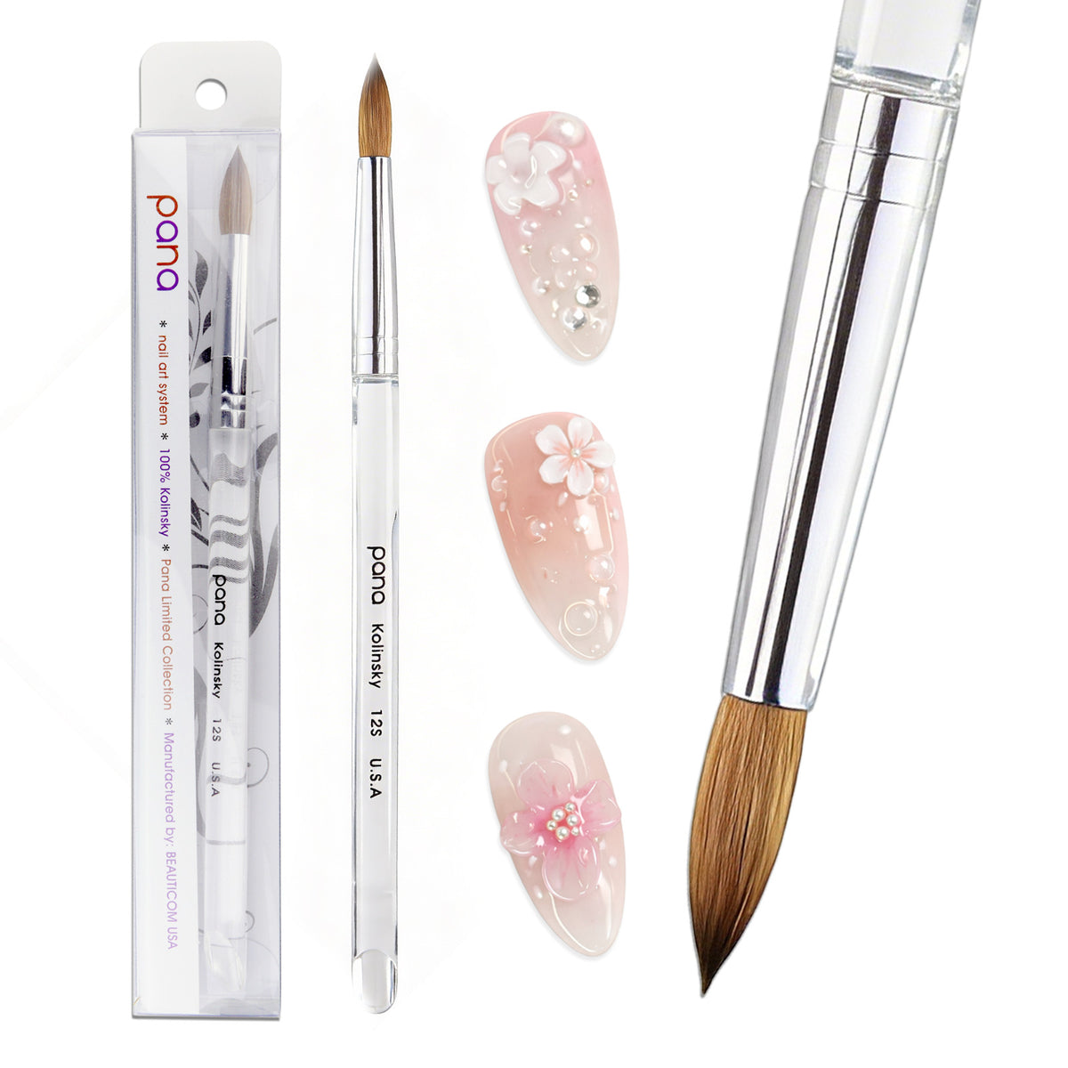 Professional Nail Art Brush with Round Acrylic Handle - Size 12, Kolinsky Hair