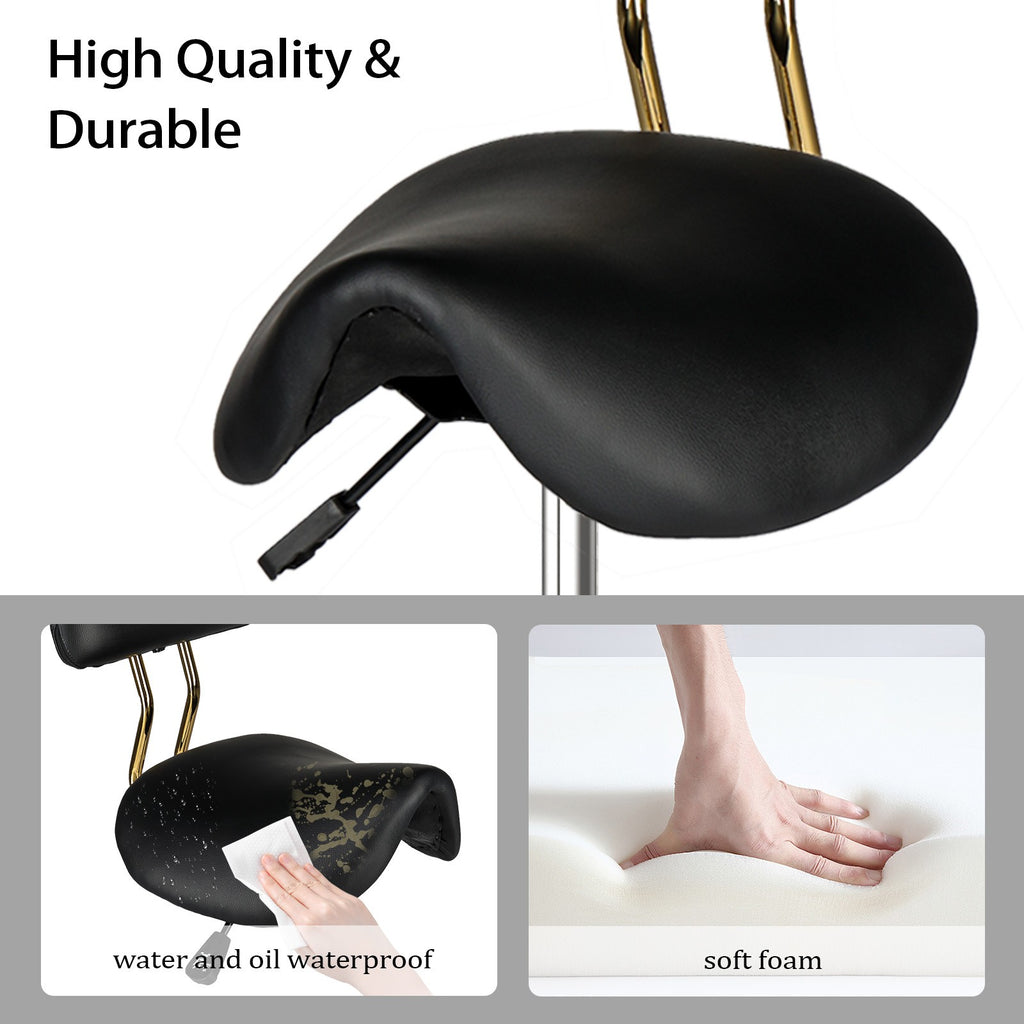 Adjustable Salon Stool Chair with Backrest, Ergonomic Saddle Seat, 360° Swivel