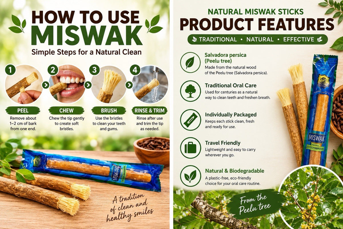 Natural Miswak Sticks Oral Care Pack - Traditional Portable Toothbrush