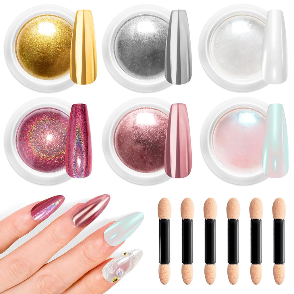 Mirror Effect Chrome Nail Powder Set - 6 Colors for Nail Art & Manicure