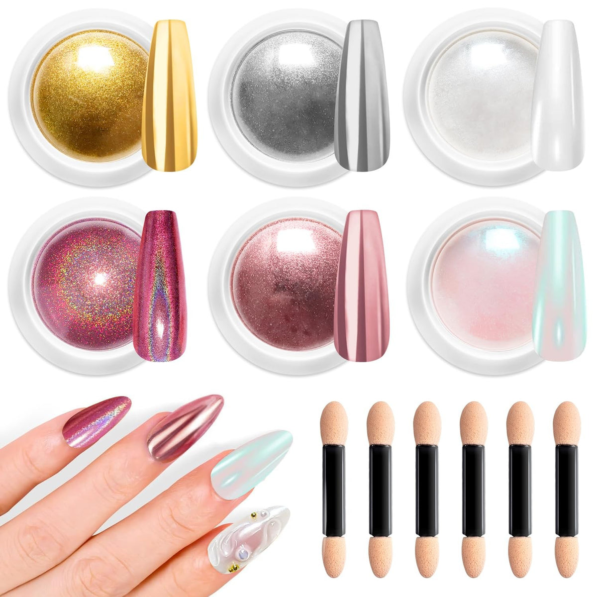 Mirror Effect Chrome Nail Powder Set - 6 Colors for Nail Art & Manicure