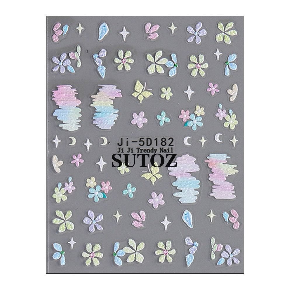 2Pcs Embossed Daisy Flower Nail Stickers for Nail Art Decoration