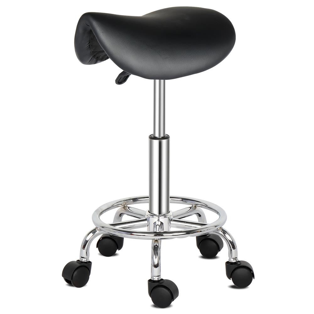 Hydraulic Adjustable Salon Stool with Swivel & Casters - Black