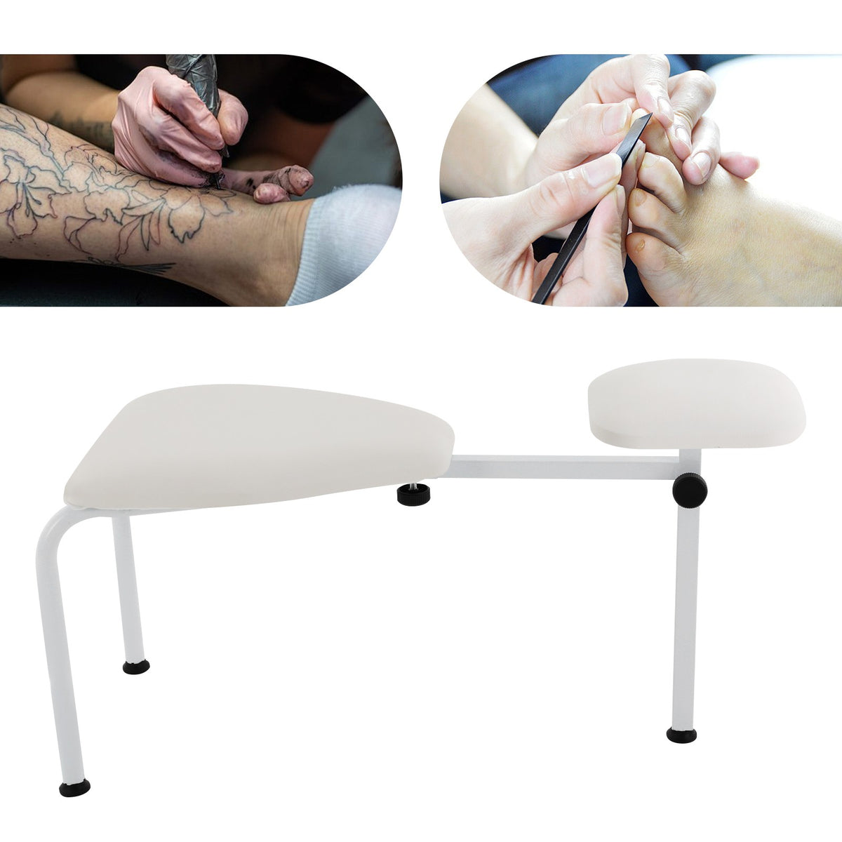 Adjustable Pedicure Stool with Foot Rest - Salon Spa Chair White