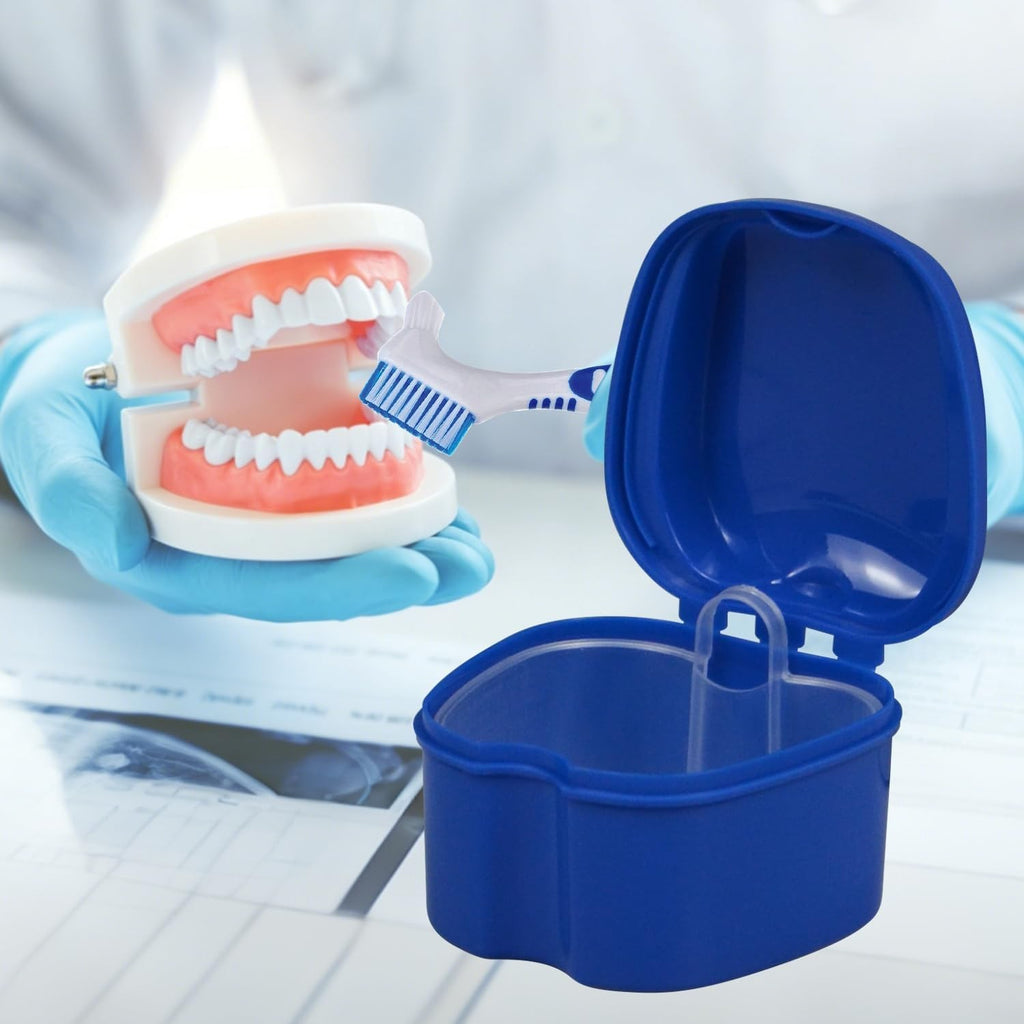 Denture Cleaning Brush Dual-Sided Soft Bristles Rubber Handle