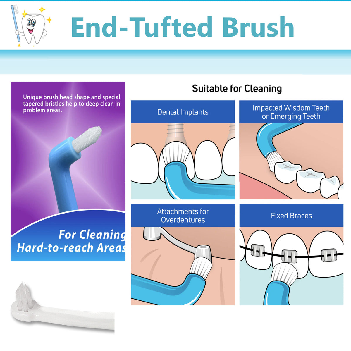 Dental End-Tufted Brush 5 Pack - Hard-to-Reach Gumline Cleaning Tools