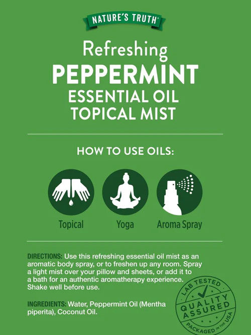 Peppermint Essential Oil Mist - Refreshing Aromatherapy Body & Room Spray 2.4 oz