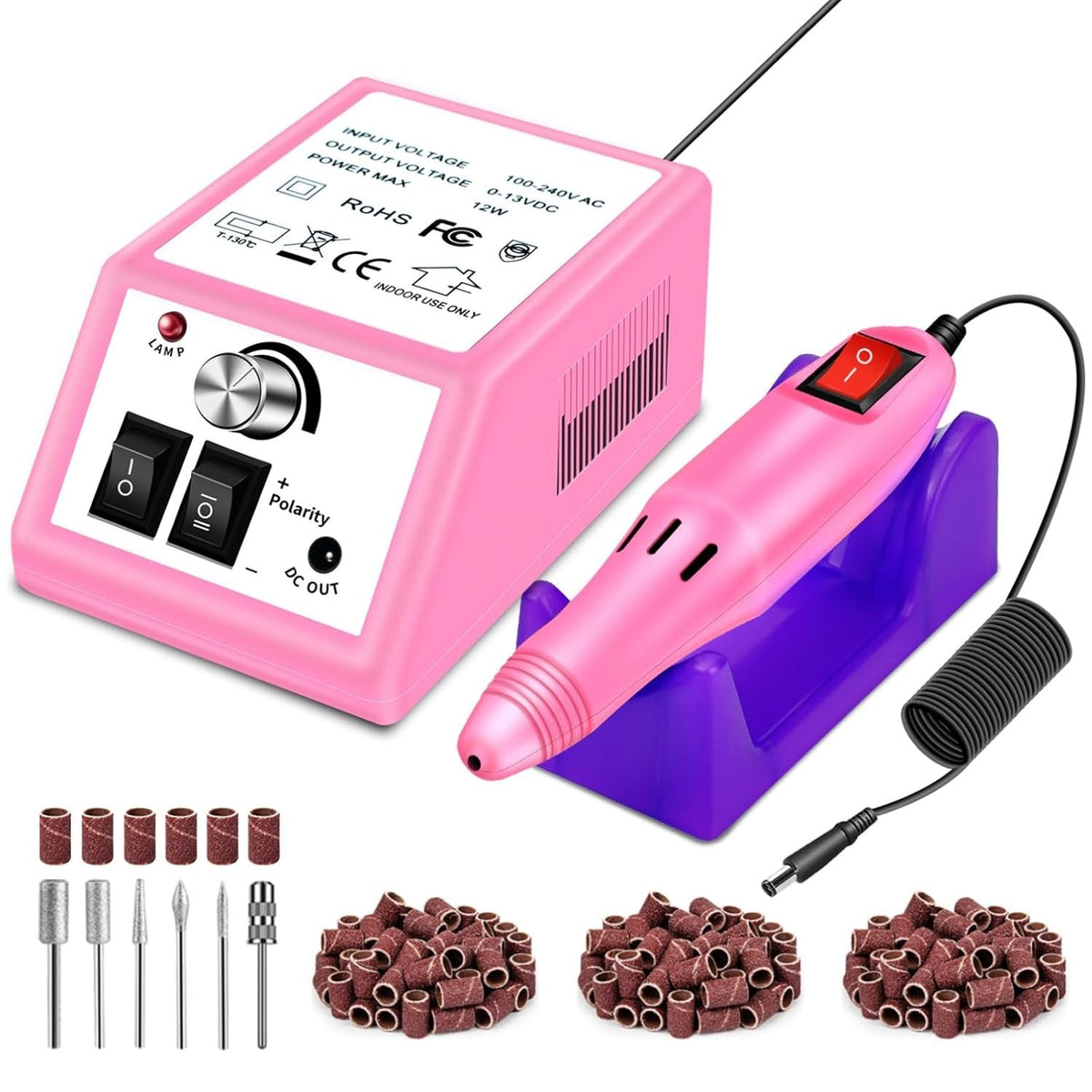 Electric Nail Drill Kit with 156 Sanding Bands & Bits for Manicure Pedicure