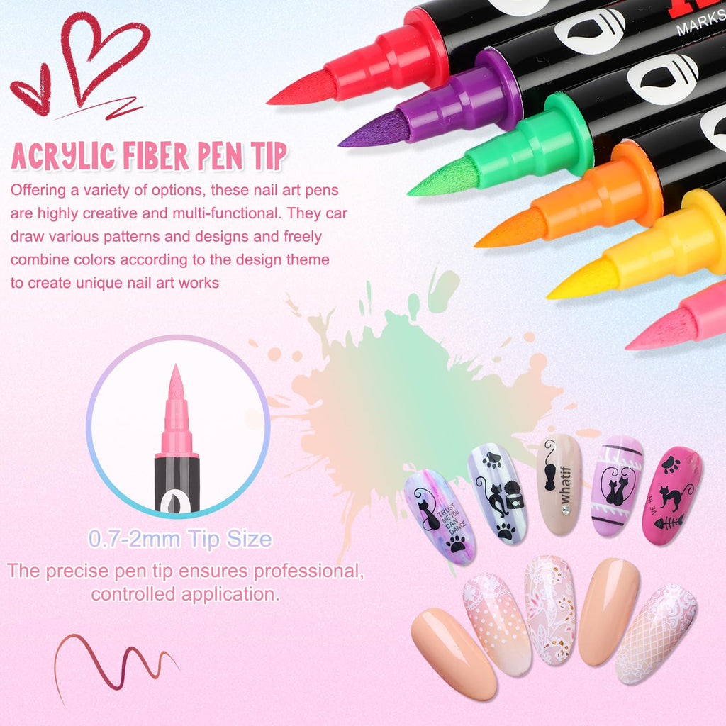 24 Color Dual Tip Nail Art Pens Set for Detailed Manicure Designs