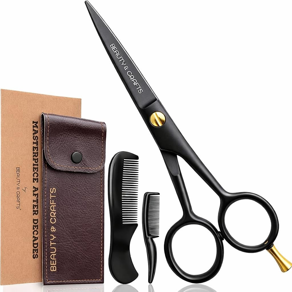 Professional Beard & Mustache Scissors Set with Combs & Pouch for Men