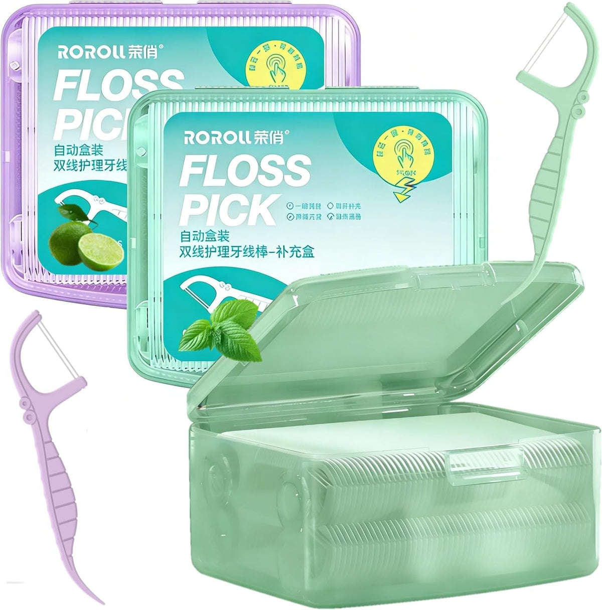 Twin Line Dental Floss Picks 400 Count - Mint & Lime Flossers for Oral Hygiene