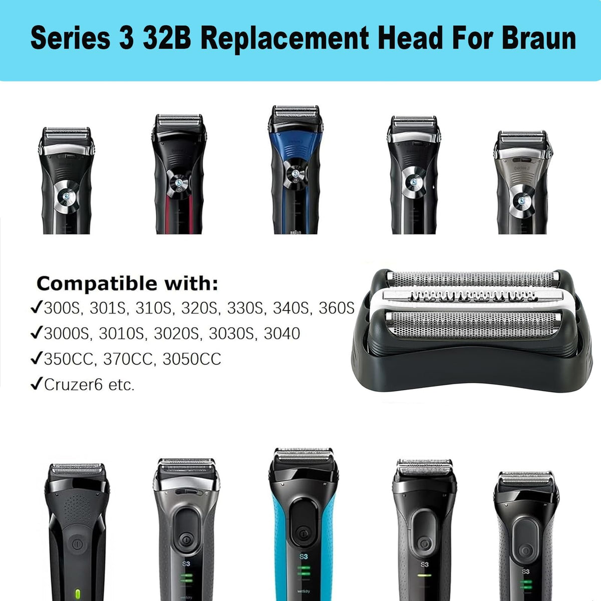 Replacement Shaver Head for Braun Series 3 Electric Razor - Foil & Cutter Kit