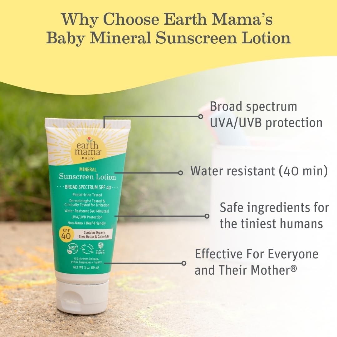 Mineral Sunscreen Lotion SPF 40 for Sensitive Skin - Baby & Family Safe, Water Resistant 3 oz