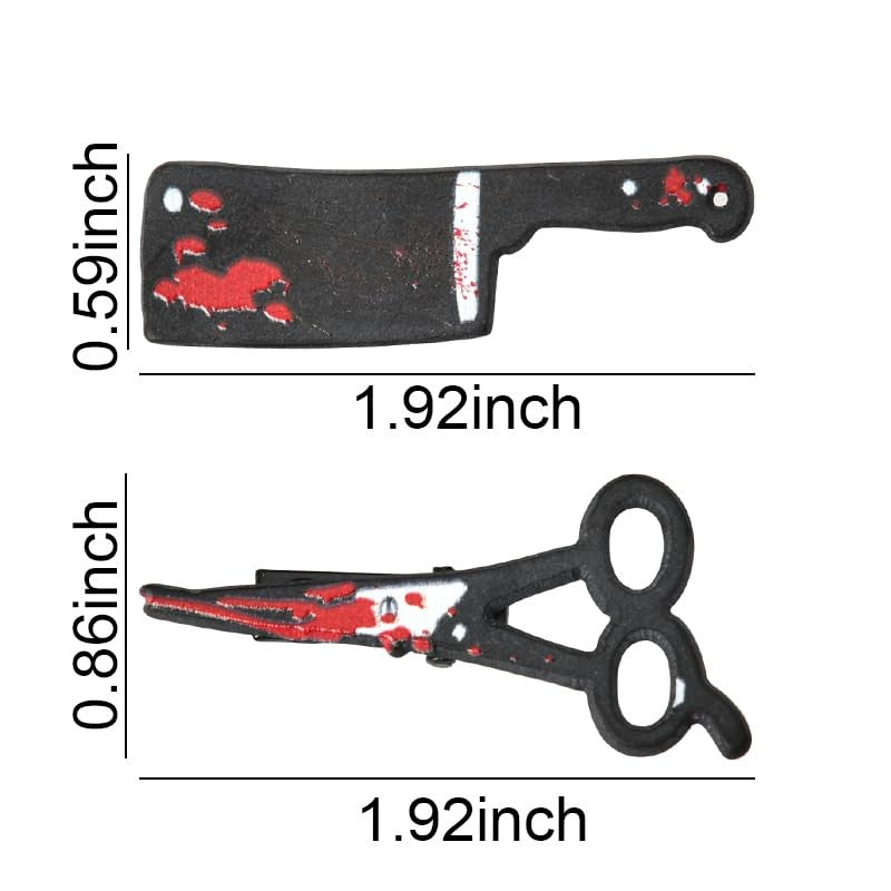 Gothic Halloween Blood Hair Clips - Scissor & Knife Shaped Accessories, Pack of 2