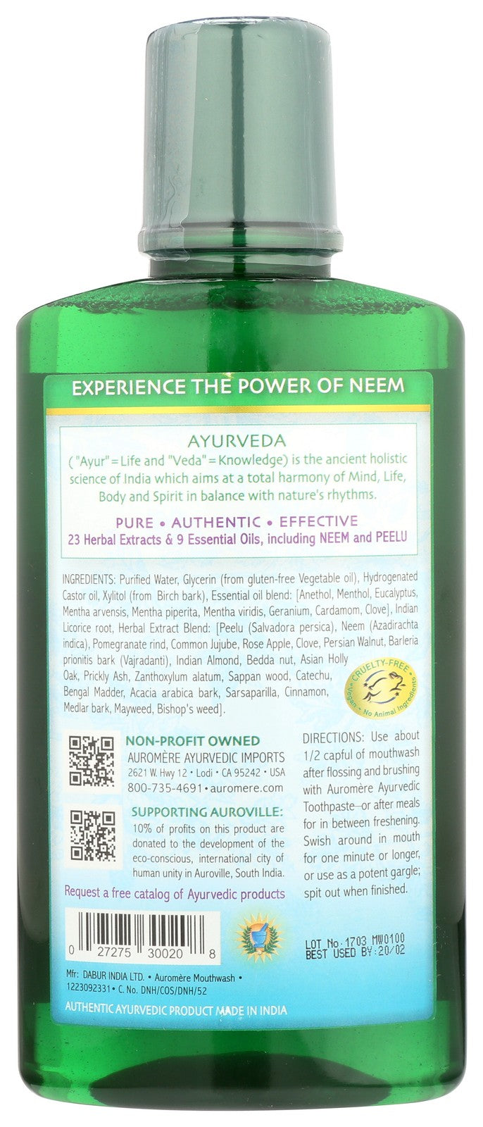 Herbal Mouthwash with Neem & 23 Ayurvedic Extracts - 16 oz Bottle, 3 Pack