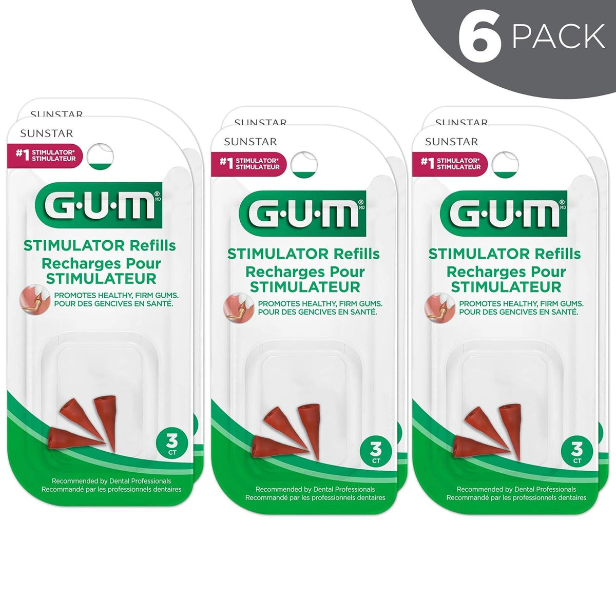 Gum Stimulator Refill Tips - Latex-Free Rubber Tips for Healthy Gums (3 Pack of 6 Tips)