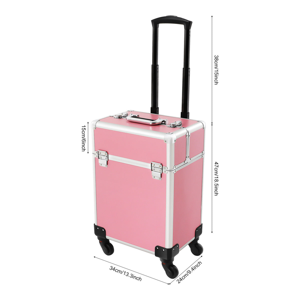 Pink Aluminum Travel Makeup Train Case with Wheels and Large Storage