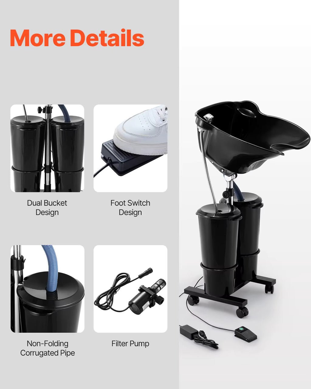 Portable Shampoo Sink with Electric Pump for Hair Washing - Durable & Adjustable