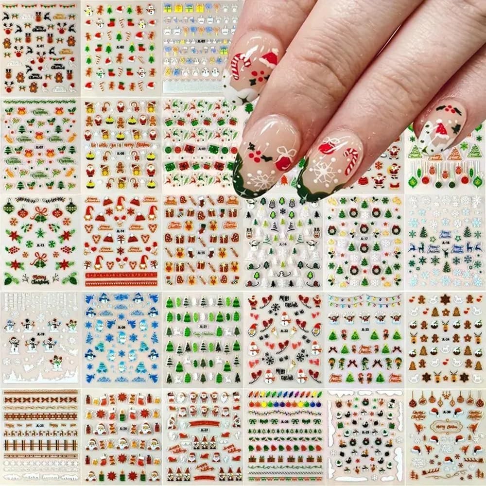 Christmas Nail Stickers 30 Sheets 3D Self-Adhesive Decals for Nail Art & Decorations