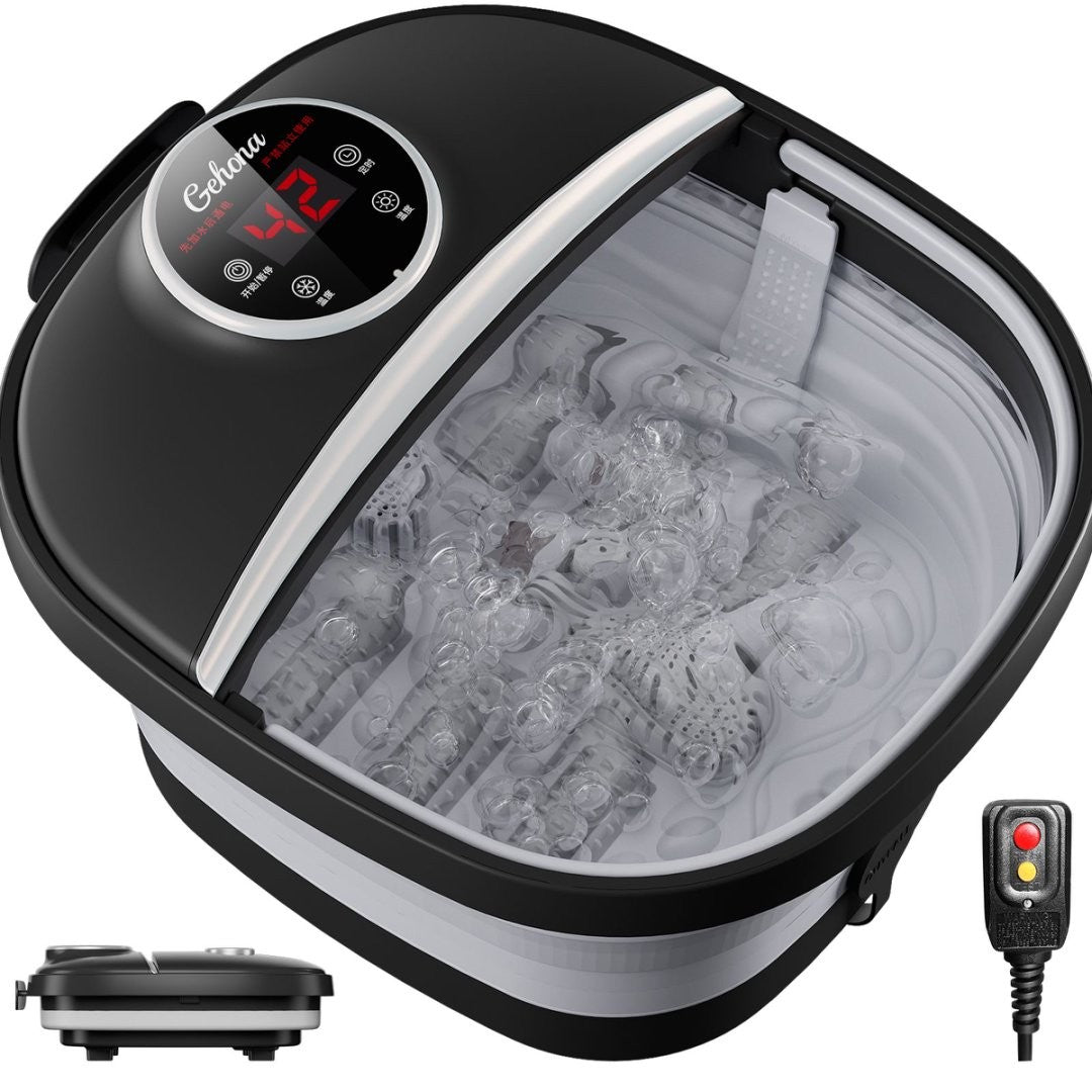 Foot Spa Bath Massager with Heat Bubbles & Massage Rollers - Portable Pedicure Tub