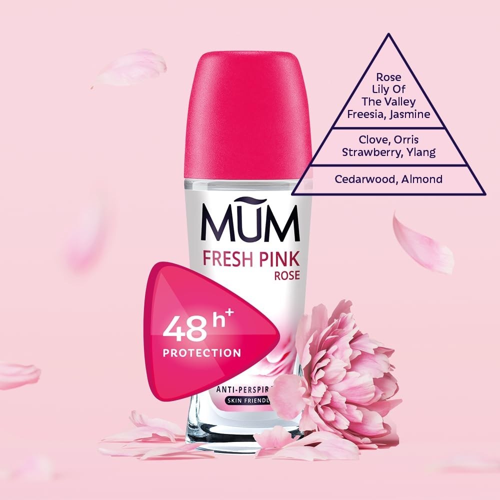 Pink Rose Roll-On Deodorant Pack of 3 - 48 Hour Antiperspirant & Skin-Friendly