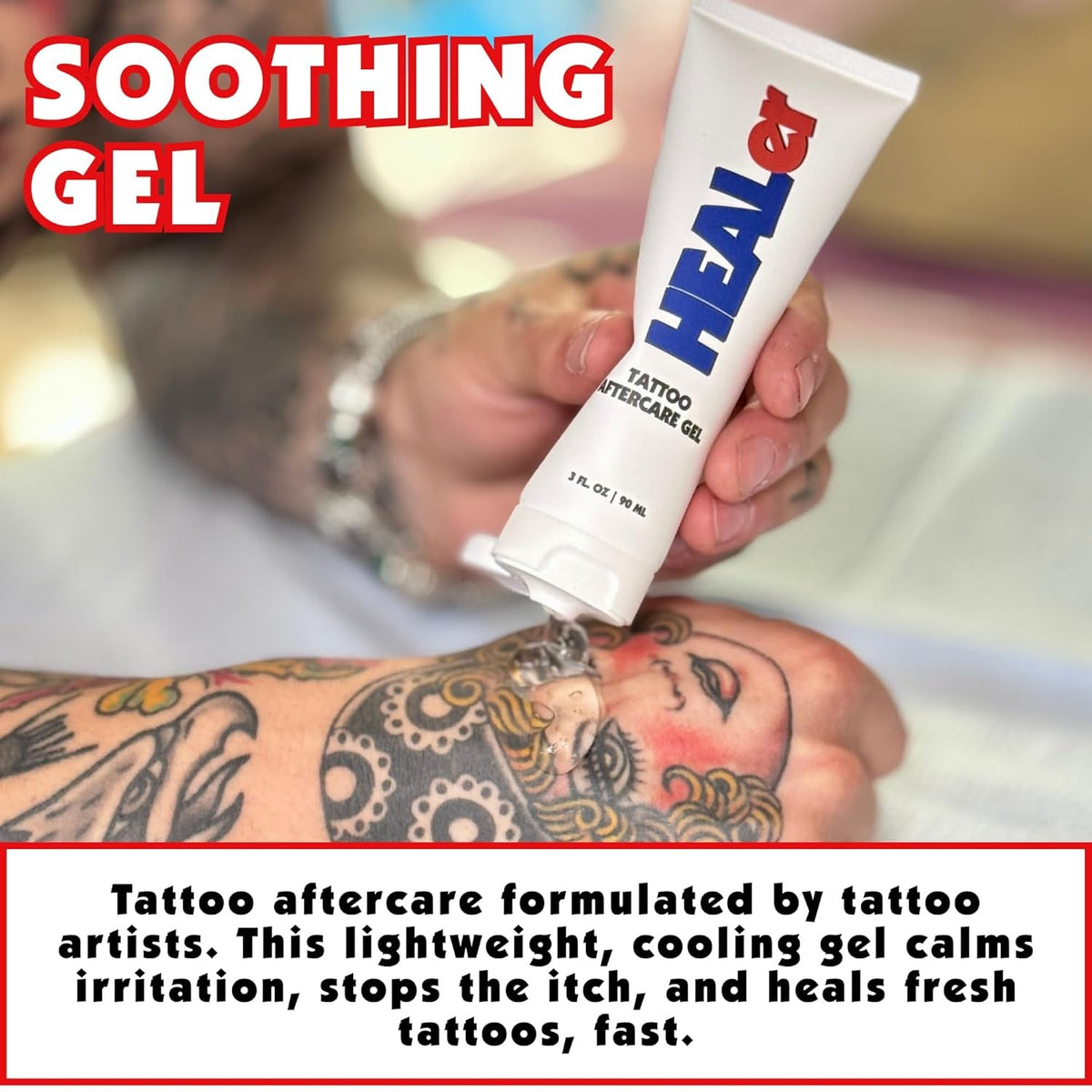 Tattoo Aftercare Gel with Aloe & Vitamin E – Non-Greasy, Fast-Absorbing Moisturizer (3 oz)